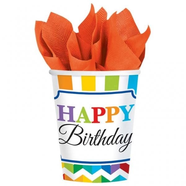 Ποτήρια χαρτ. 266ml Bright Birthday /8 τεμ