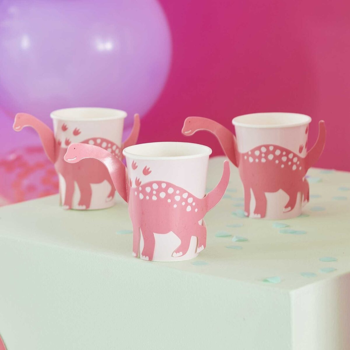 Ποτήρια Χάρτινα Ροζ Δεινόσαυρος Pink Pop Out Dinosaur / 8 τεμ