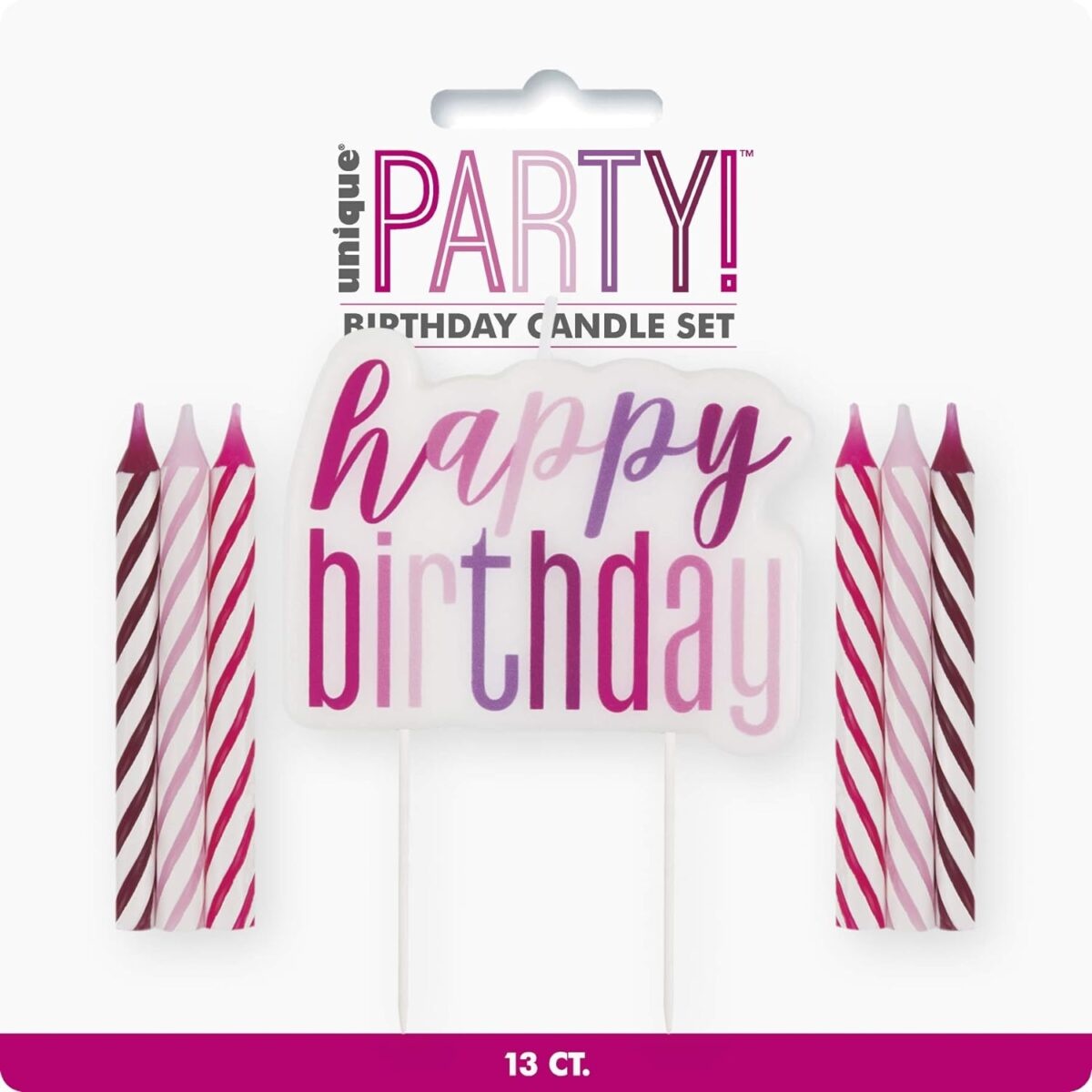 Κεράκια Happy Birthday Ροζ, Φούξια & Μωβ / 7 τεμ