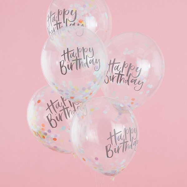 Μπαλόνια Λατέξ Διάφανα Happy Birthday με Κομφετί / 5 τεμ