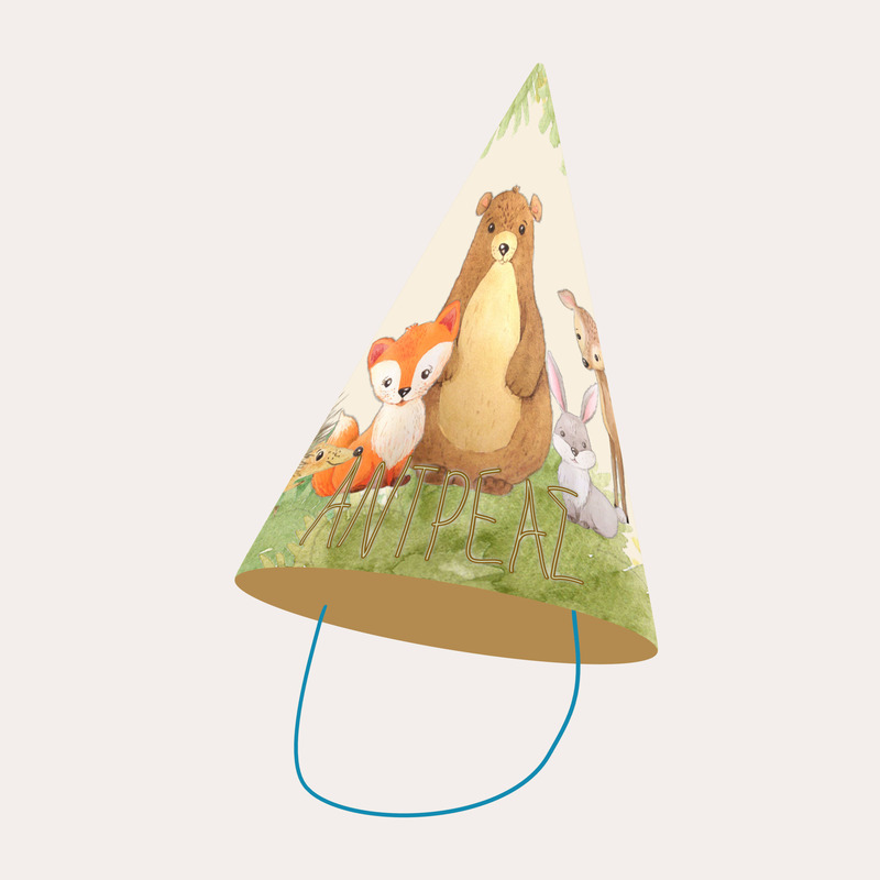 Καπελάκια πάρτυ με όνομα Ζωάκια Δάσους / 8τμχ