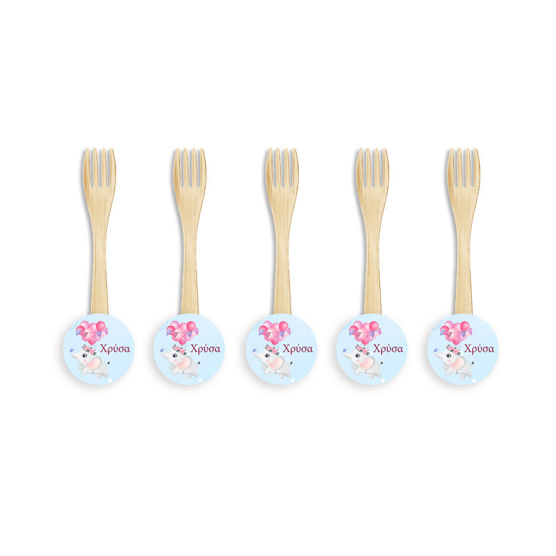 Ξύλινα Πιρουνάκια με όνομα Ελεφαντάκι για Κορίτσι / 8τμχ