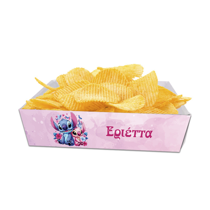 Κουτάκια για πατατάκια Stitch & Angel με όνομα 8τμχ/ 15cmx10cmx4cm