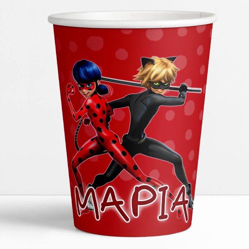 Ποτηράκια χάρτινα με όνομα Miraculous LadyBug 250ml / 8τμχ