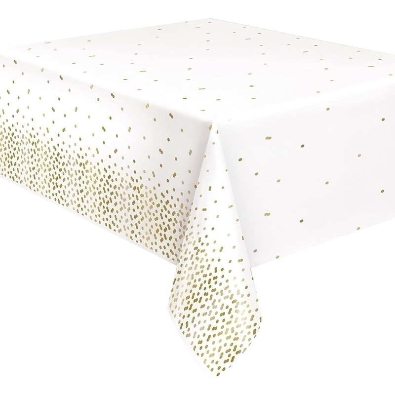 Τραπεζομάντηλο Πλαστικό Λευκό με Χρυσά Πουά / 213 x 137 εκ