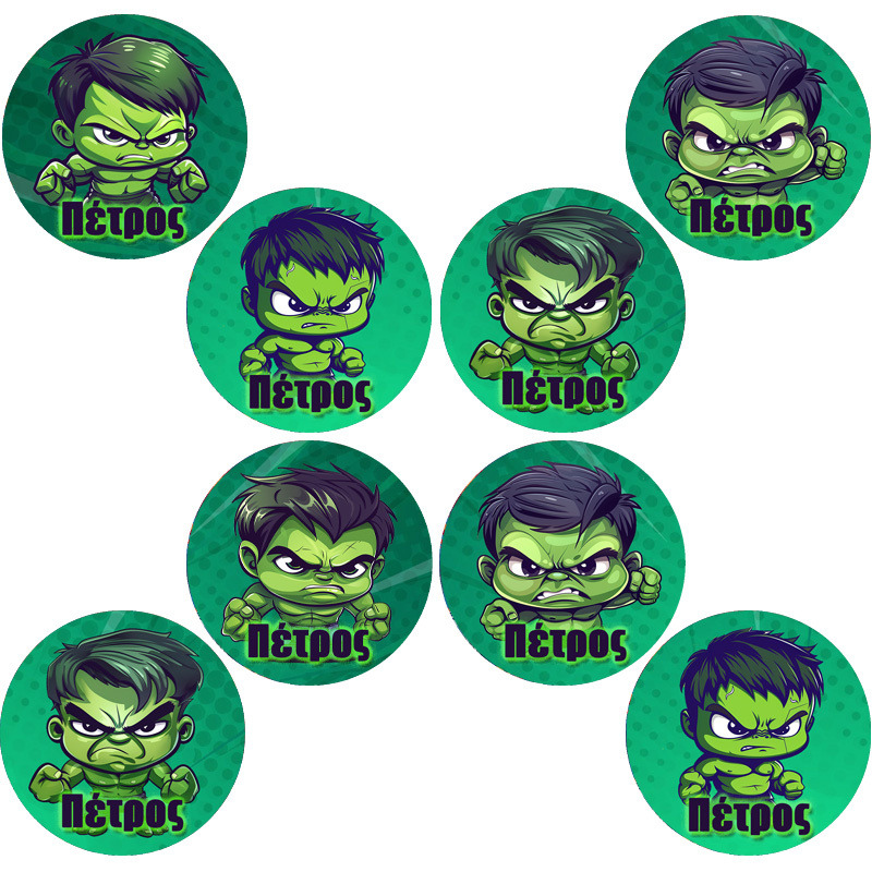 Στρογγυλά αυτοκόλλητα Baby Hulk / 8 τμχ