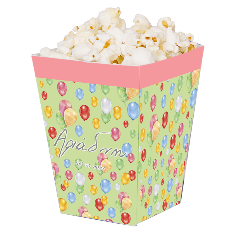 Κουτί Pop Corn με όνομα Happy Birthday Pastel 15cmx9cmx9cm