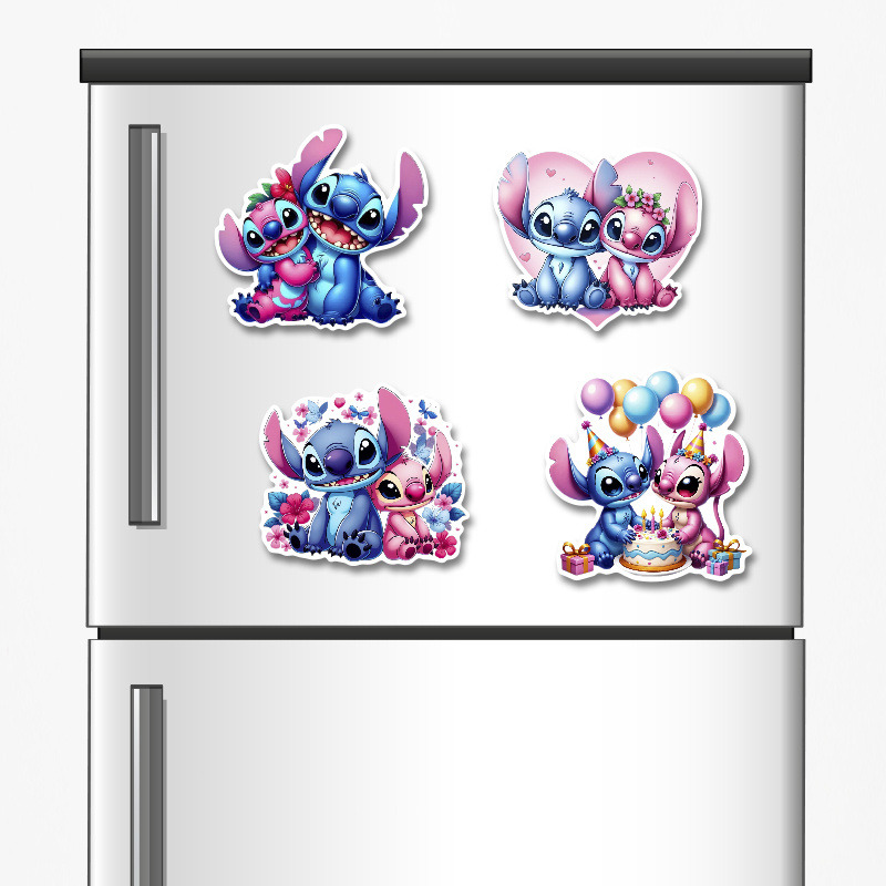 Ξύλινα μαγνητάκια Stitch & Angel 5cm/ 4τμχ