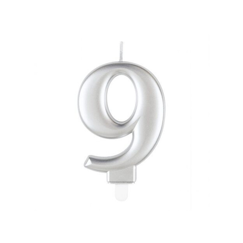 Κερί 9 Μεταλλικό Ασημί / 8 εκ.