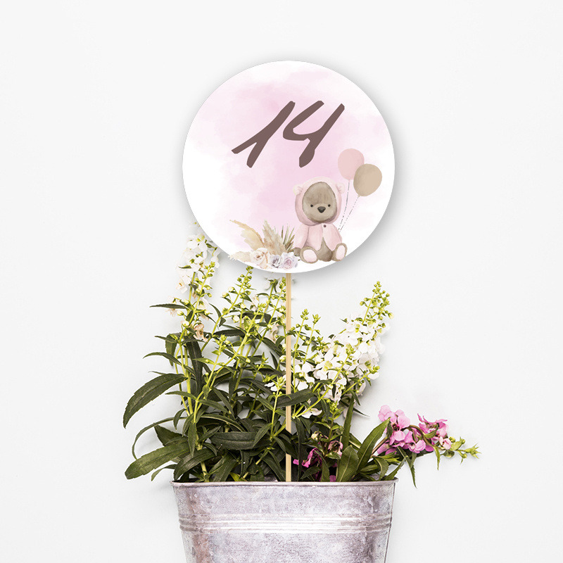 Αρίθμηση τραπεζιού Αρκουδάκι για Κορίτσι κύκλος 13cm