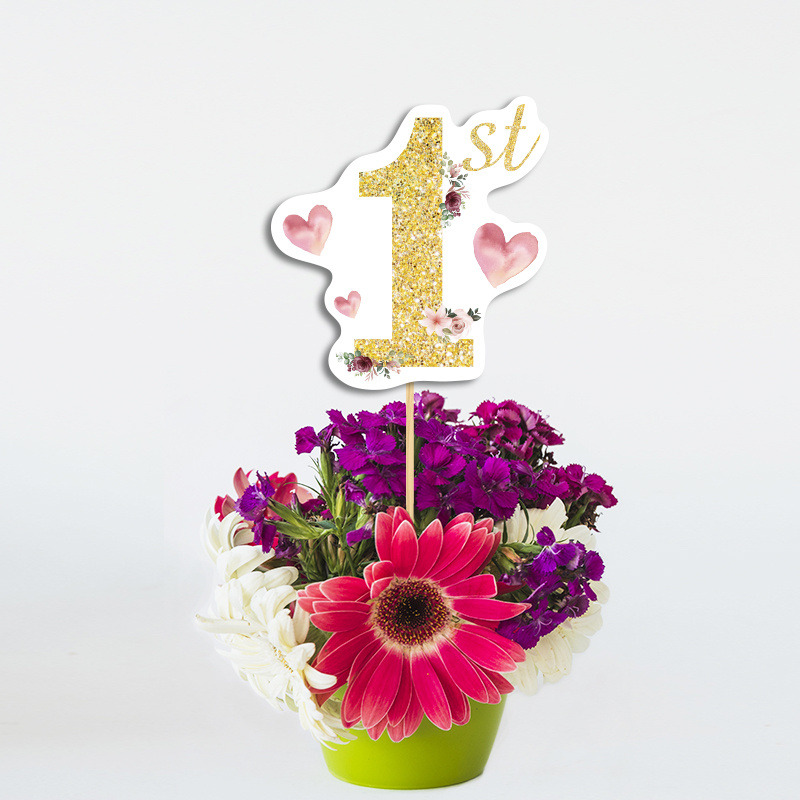 Διακοσμητικό Τοππερ 1st Birthday Girl χάρτινο για τον Μπουφέ/ 20cm