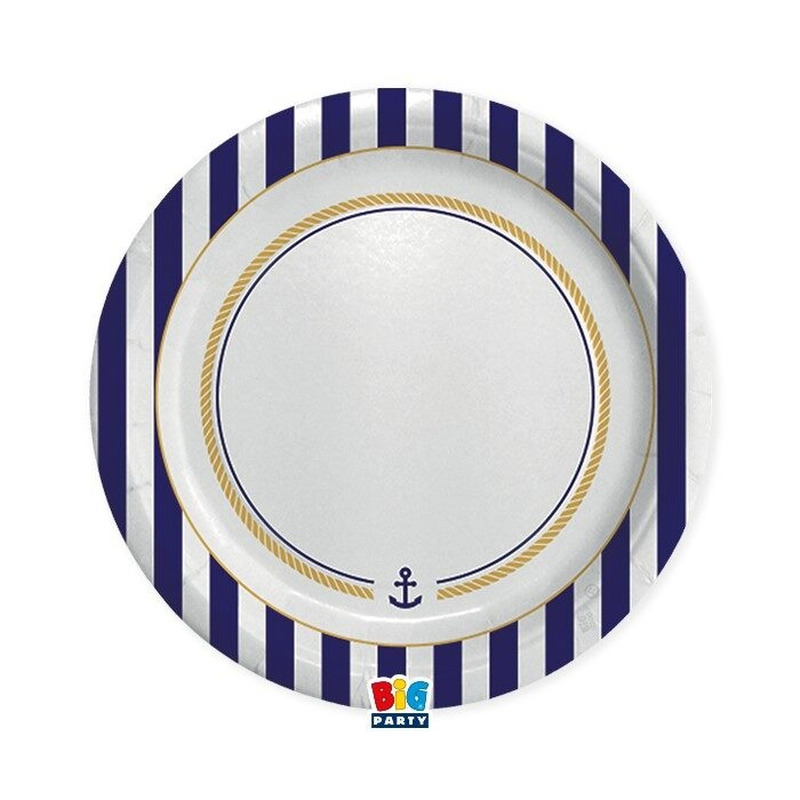 Πιάτα Χάρτινα 24 εκ Ναυτικό - Nautical / 8 τμχ
