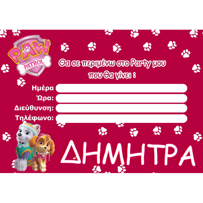 Προσκλήσεις πάρτυ με όνομα Skye and Everest / 8τμχ