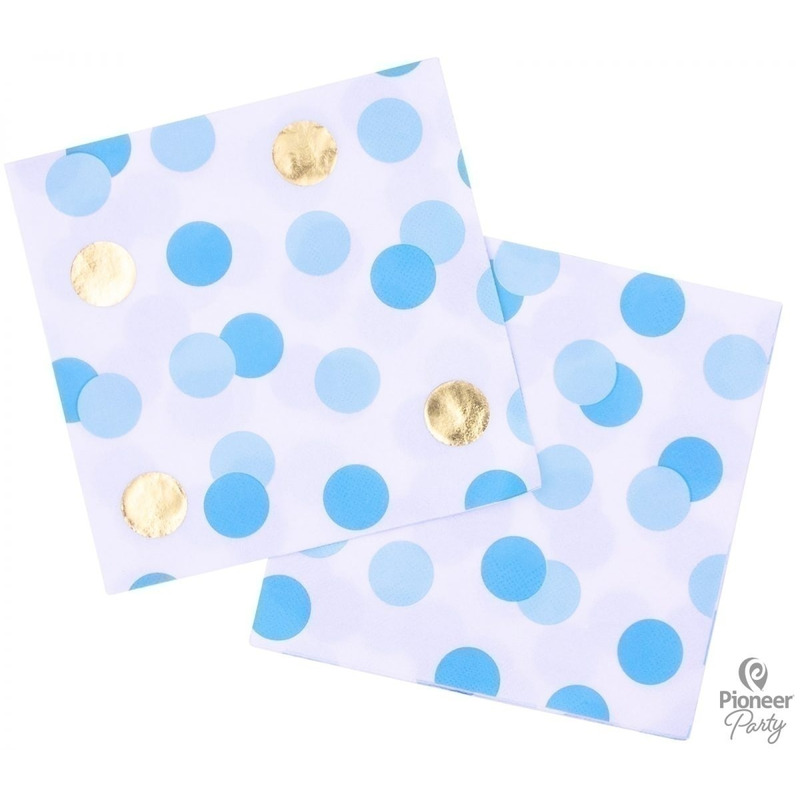 Χαρτοπετσέτες φαγητού 33εκ Σιέλ & Χρυσό Dots /16 τεμ