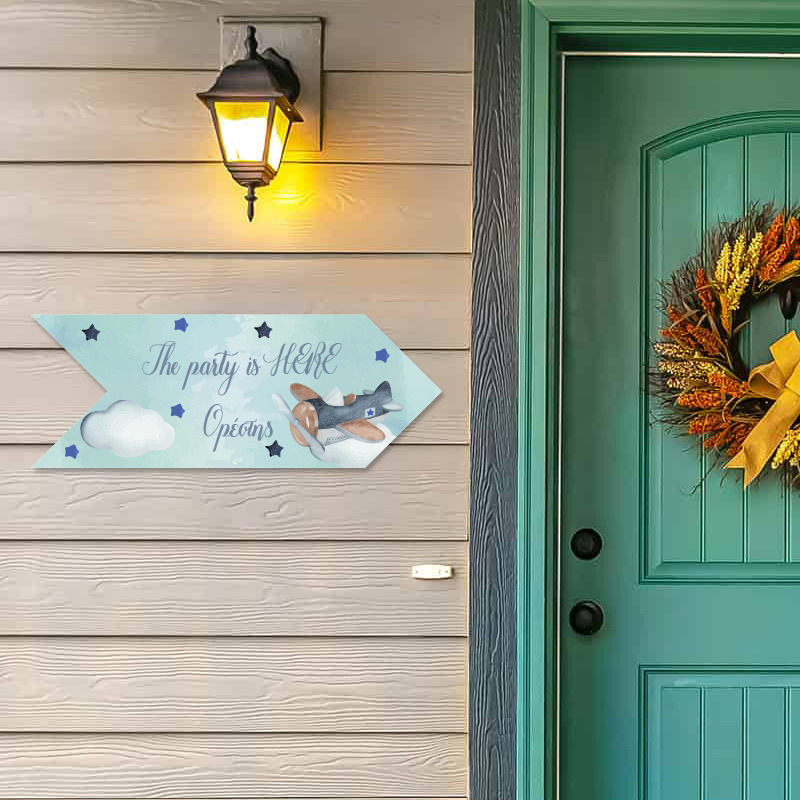 Ξύλινη Πινακίδα Αεροπλάνο Vintage με όνομα βελάκι/40cm*15cm