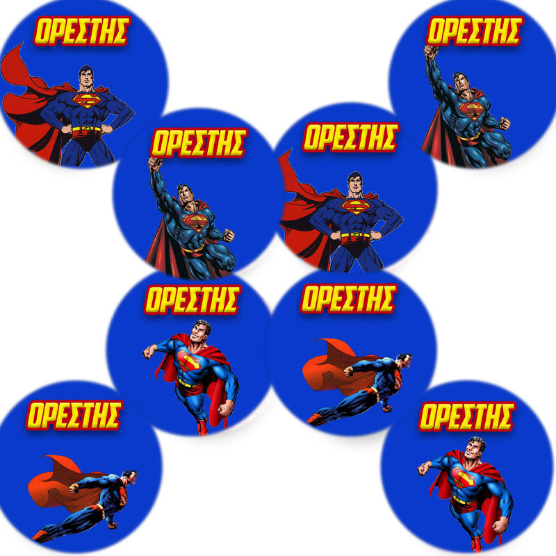 Στρογγυλά αυτοκόλλητα Superman / 8τμχ