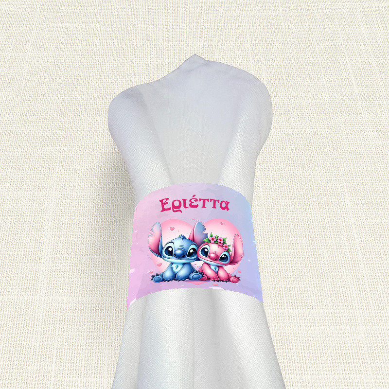 Δαχτυλίδι πετσέτας χάρτινο με όνομα Stitch & Angel