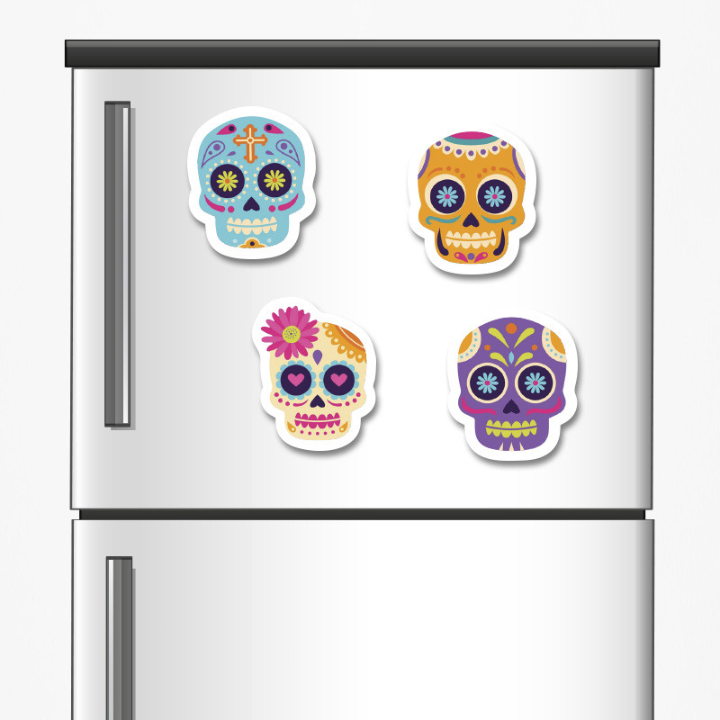 Ξύλινα μαγνητάκια Halloween Νεκροκεφαλές 5cm/ 4τμχ