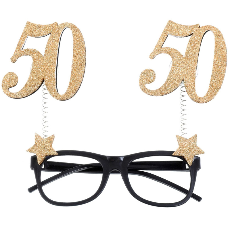 Gold glitter age glasses 50 years 15 x 16 cm