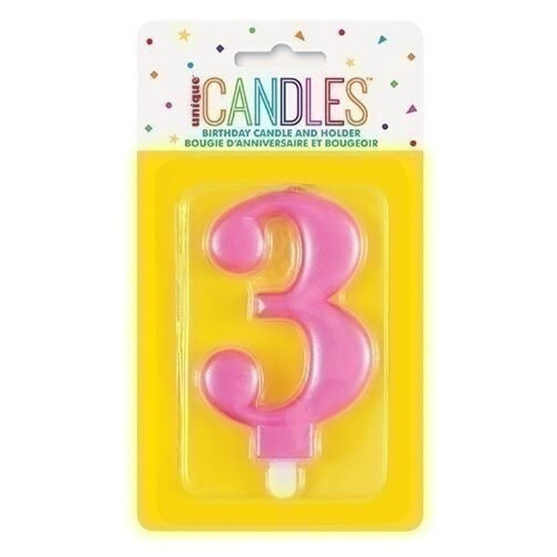 Κερί  3 Μεταλλικό Ροζ / 8 εκ.