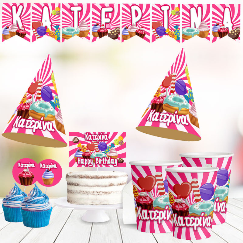 Σετ πάρτυ με όνομα Sweet shop / 8 ατόμων