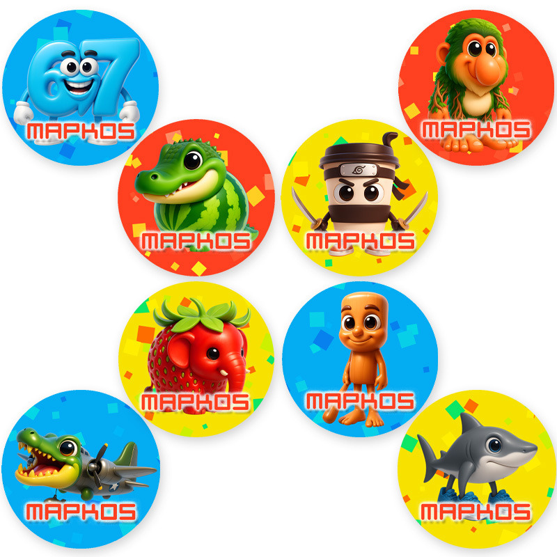 Στρογγυλά αυτοκόλλητα 67 & Brainrot / 8 τμχ