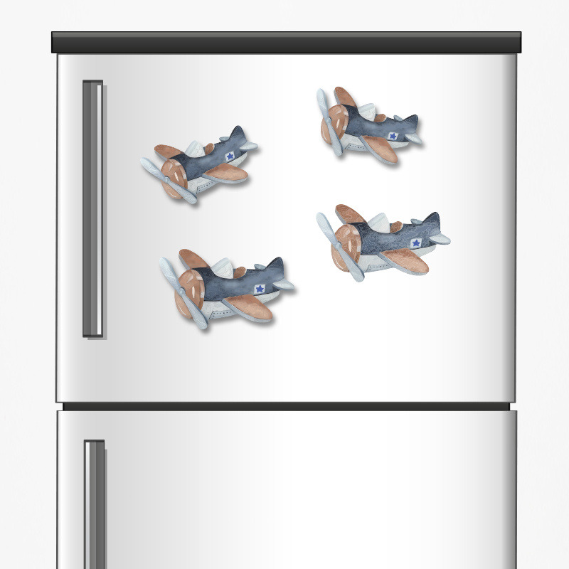 Ξύλινα μαγνητάκια Αεροπλάνο Vintage 5cm/ 4τμχ