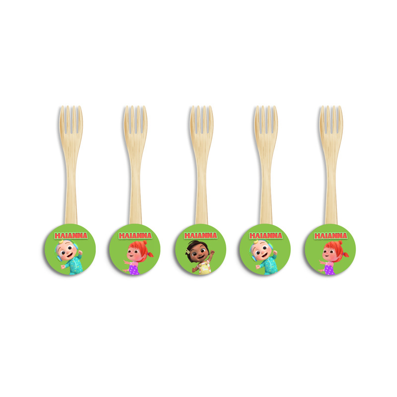 Ξύλινα Πιρουνάκια με όνομα Cocomelon / 8τμχ