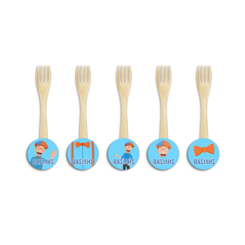 Ξύλινα Πιρουνάκια με όνομα Blippi / 8τμχ