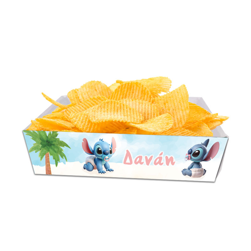 Κουτάκια για πατατάκια Baby Stitch με όνομα 8τμχ/ 15cmx10cmx4cm