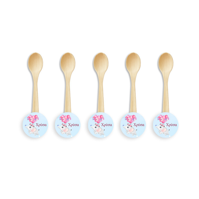 Ξύλινα Κουταλάκια με όνομα Ελεφαντάκι για Κορίτσι / 8τμχ