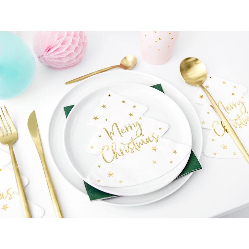 Χαρτοπετσέτες σε Σχήμα Χριστουγεννιάτικο Δέντρο 16x16.5εκ  Merry Christmas 20 τμχ