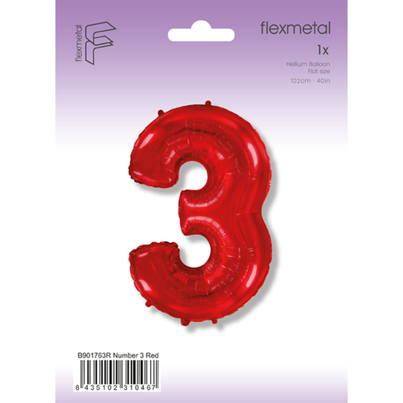 Φοιλ Σχήμα Κόκκινο Νούμερο 3 / 90εκ ύψος - Συσκευασμένο
