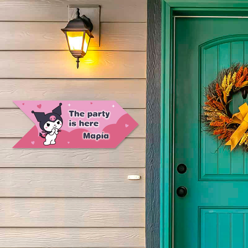 Ξύλινη Πινακίδα Kuromi με όνομα βελάκι/40cm*15cm