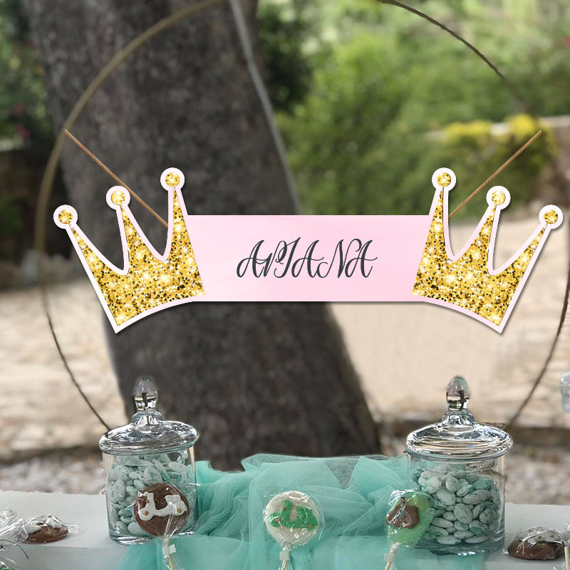 Ξύλινο διακοσμητικό Κορώνα με όνομα/ 35cm*15cm