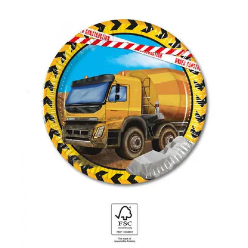 Χάρτινα πιάτα γλυκού Εργοτάξιο 20cm / 8τμχ