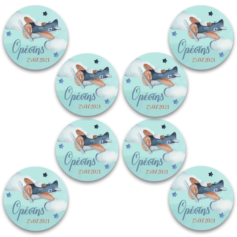 Στρογγυλά αυτοκόλλητα Αεροπλάνο Vintage / 8 τμχ