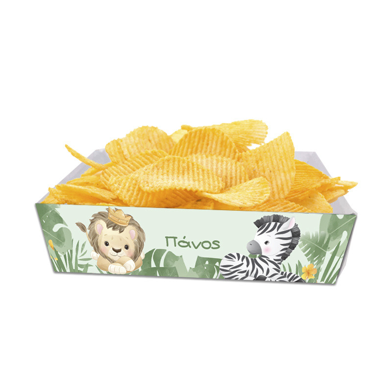 Κουτάκια για πατατάκια Ζωάκια Ζούγκλας με όνομα 8τμχ/ 15cmx10cmx4cm