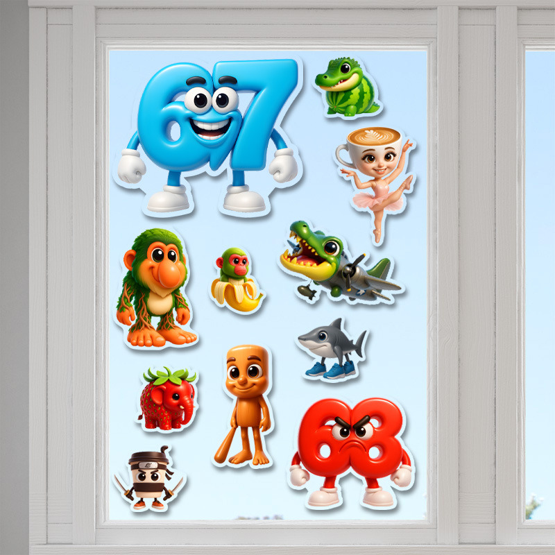 Αυτοκόλλητα τζαμιού 67 & Brainrot /10 τμχ