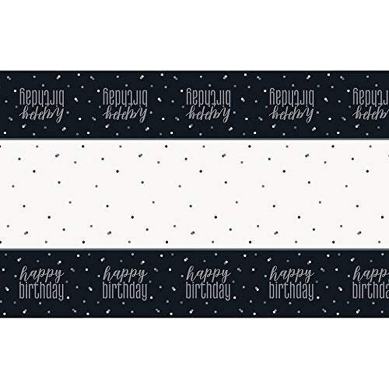 Τραπεζομάντηλο Πλαστικό Glitz Black & Silver Birthday / 137 x 213 εκ