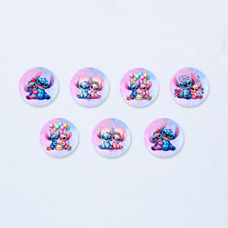 Ξύλινες Κονκάρδες Stitch & Angel / 8τμχ