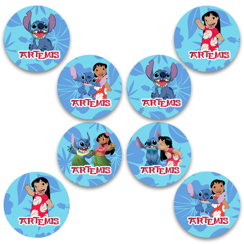Στρογγυλά αυτοκόλλητα Lilo & Stitch / 8 τμχ