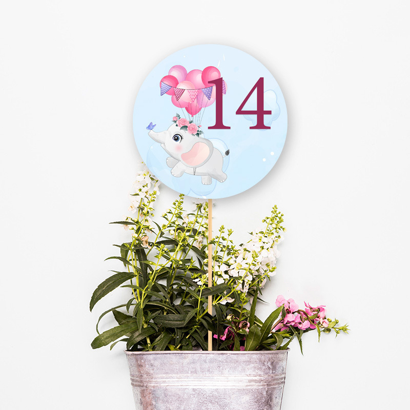 Αρίθμηση τραπεζιού Ελεφαντάκι για Κορίτσι κύκλος 13cm