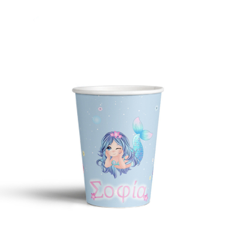 Ποτηράκια χάρτινα με όνομα Γοργόνα 250ml/8τμχ