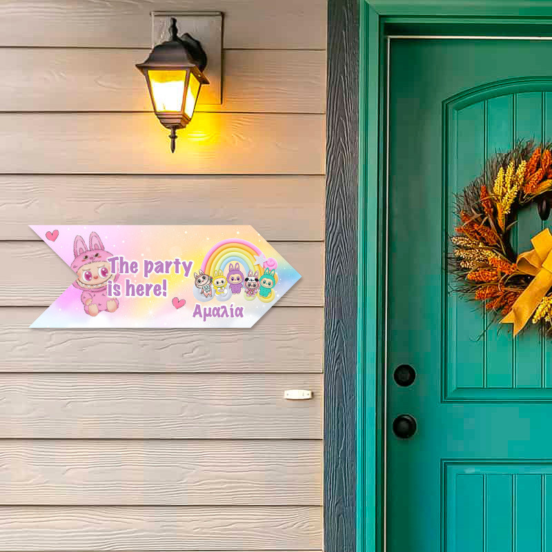 Ξύλινη Πινακίδα Labubu με όνομα βελάκι/40cm*15cm