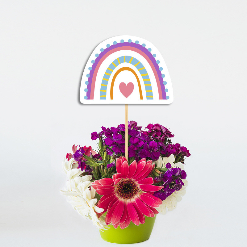 Διακοσμητικό Τοππερ Retro Rainbow Pink χάρτινο για το τραπέζι/ 20cm