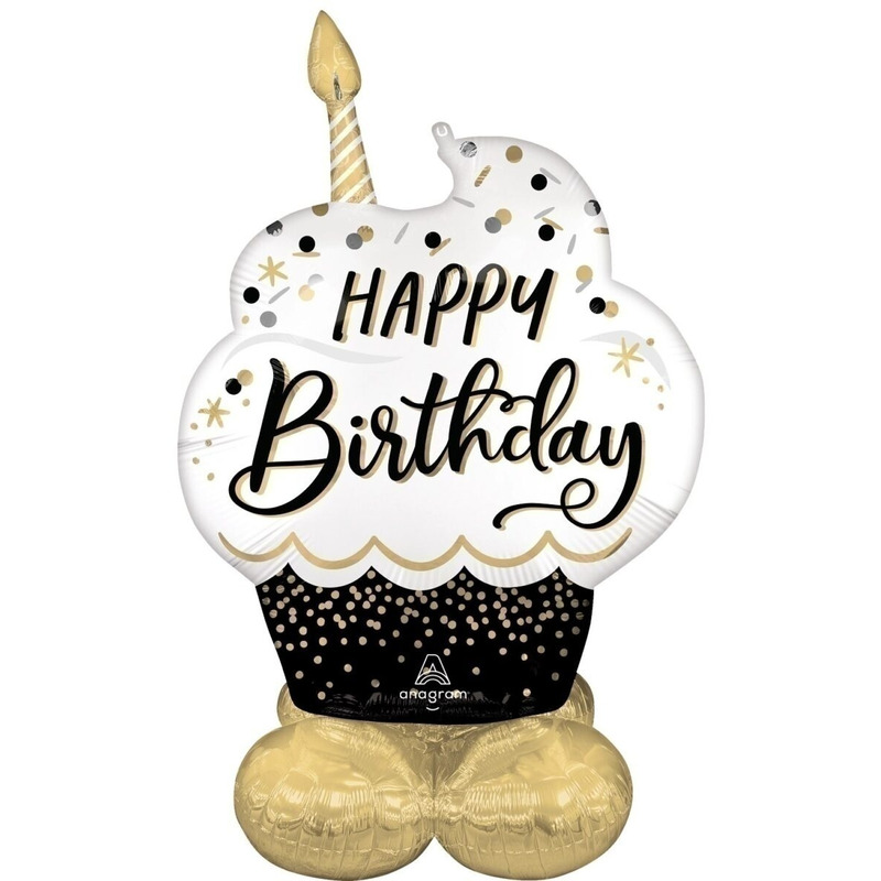 Μπαλόνι Φοιλ AirLoonz Birthday Wishes Black & Gold Cupcake / 86 x 132 εκ
