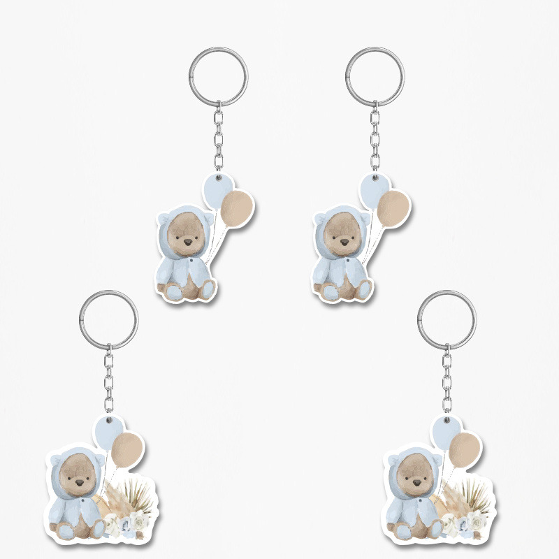 Ξύλινα Μπρελόκ Αρκουδάκι για Αγόρι 5cm/ 4τμχ
