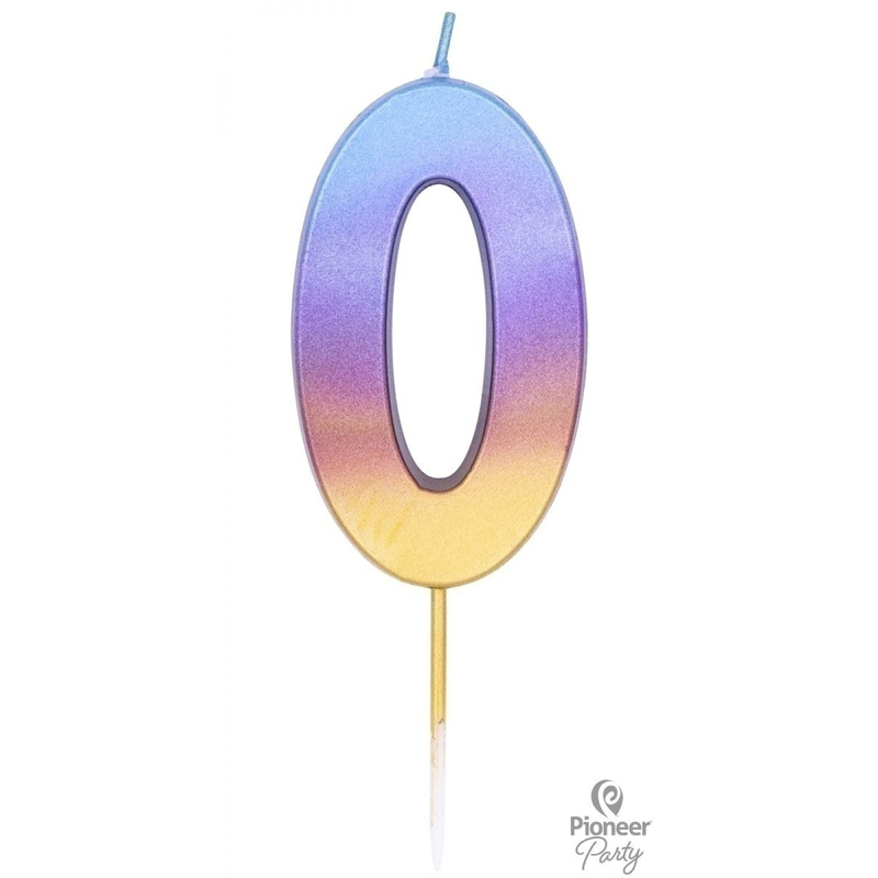 Candle Numeral  0 Rainbow Ombre / 6.7 cm