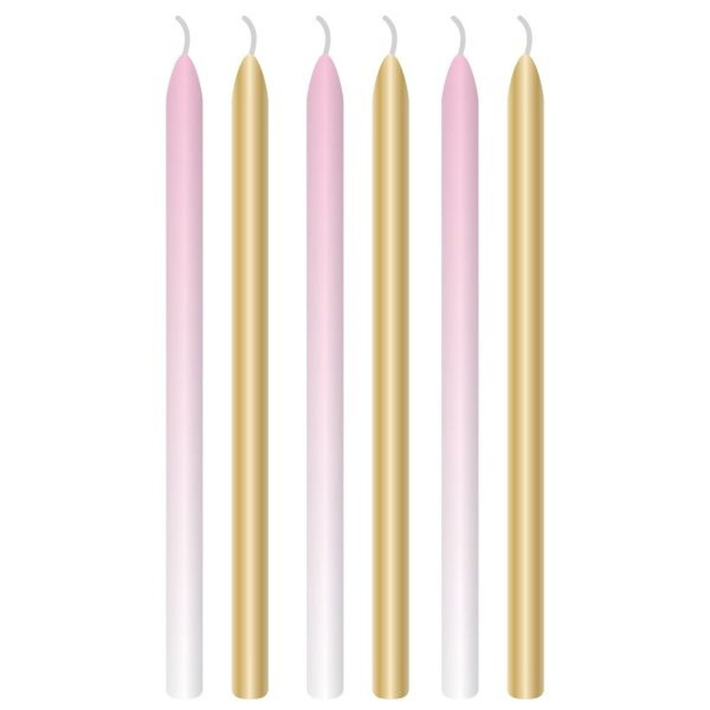 Κεριά Ροζ και Χρυσό 7.5εκ / 6τεμ
